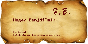 Heger Benjámin névjegykártya